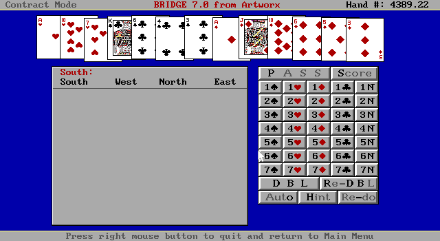 Bridge 7.0 (DOS) screenshot: Game start