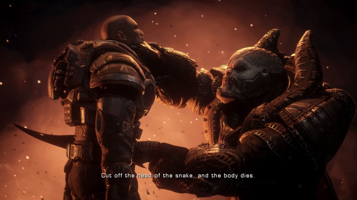 Gears of War: Ultimate Edition (Xbox One) screenshot: Enemy commander executing our team leader