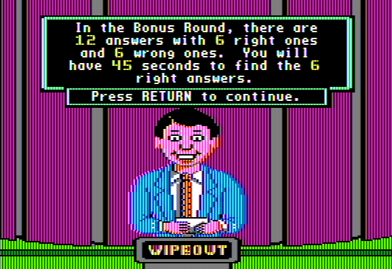 Wipeout (Apple II) screenshot: On to the Bonus Round!