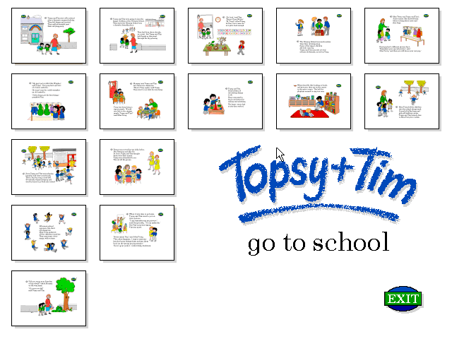 Topsy and Tim Go to School (Windows 3.x) screenshot: Story mode two - here individual pages can be selected and read/played