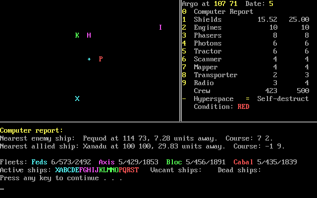 Argonaut (DOS) screenshot: The Computer Report on the battle area