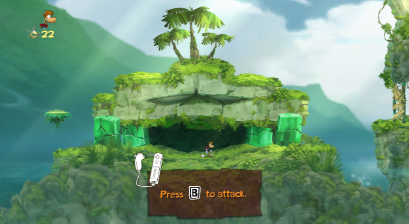 Rayman Origins (Wii) screenshot: You must press B to attack.