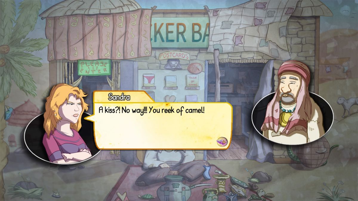 Demetrios: The Big Cynical Adventure (PlayStation 4) screenshot: A brief part when the player controls Sandra instead of Bjorn