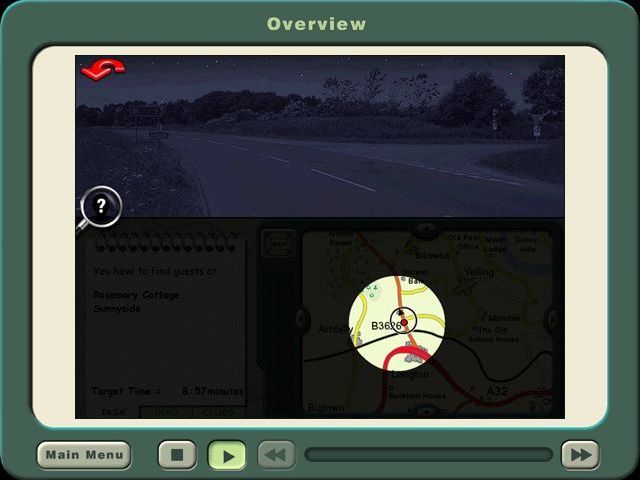 the Map Detectives: Rural Mystery (Windows) screenshot: There's an animated in-game overview which explains everything. This picture also illustrates the game's night mode