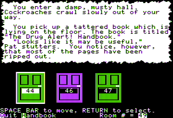 Drug Alert! (Apple II) screenshot: I Find the Drug Alert! Handbook