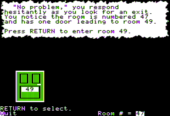 Drug Alert! (Apple II) screenshot: Starting on our Adventure