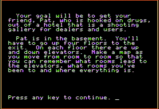 Drug Alert! (Apple II) screenshot: Introduction