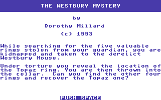 The Westbury Mystery (Commodore 64) screenshot: Title Screen