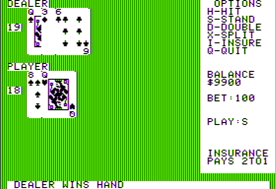 Blackjack Strategy (Apple II) screenshot: I Lost Again