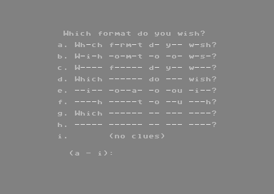 M-ss-ng L-nks (Commodore 64) screenshot: Choose Which Letters are Missing