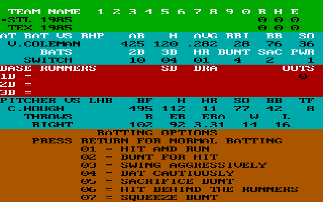 Pure-Stat Baseball (DOS) screenshot: Choose your Batting