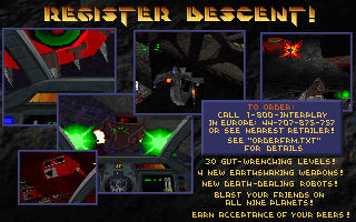 Descent (DOS) screenshot: Ordering information splash screen (shareware version).