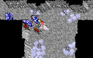 Ultima VII: Part Two - The Silver Seed (DOS) screenshot: Facing off against Ice Golems in the outpost's lower levels.