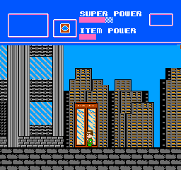Superman (NES) screenshot: Phone boothes can be used to change into Superman