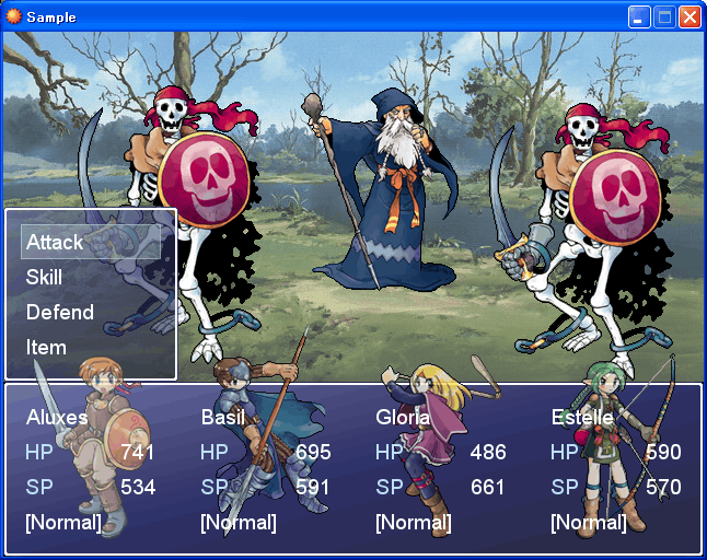 RPG Maker XP (Windows) screenshot: Another sample battle