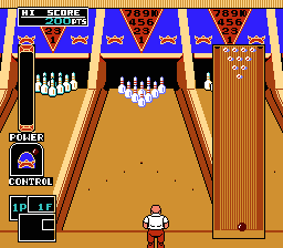 Championship Bowling (NES) screenshot: Now I need time it to stop the ball in the ‘Control’ panel on the right.