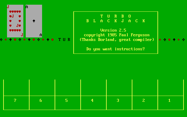 Turbo Blackjack (DOS) screenshot: The game's title screen
