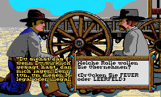 Billy the Kid (DOS) screenshot: The player has to choose between two characters