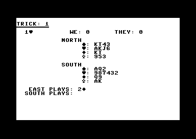 Bridge 4.0 (Commodore 64) screenshot: Game Play