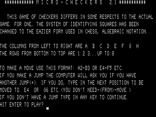 Screenshot of Checkers 2.1 (TRS-80, 1979) - MobyGames