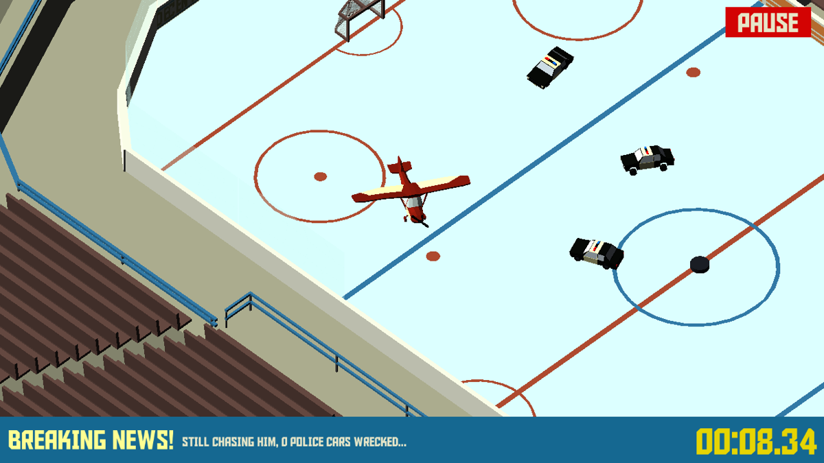 Pako (Windows Phone) screenshot: Don't mind me officer, just trying to play ice hockey with my small plane.
