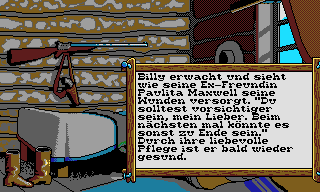Billy the Kid (DOS) screenshot: When Billy dies in an action sequence, he wake up in the arms of our ex-girlfriend