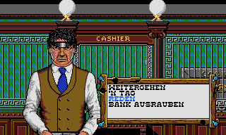 Billy the Kid (DOS) screenshot: Talking to a bank employee