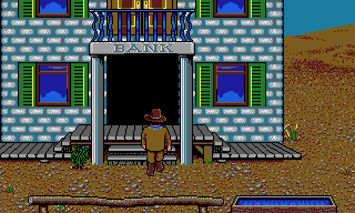Billy the Kid (DOS) screenshot: Visiting a town as Billy the Kid