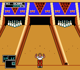 Championship Bowling (NES) screenshot: … it’s a Strike. The man jumps up and down in joy.