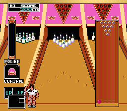 Championship Bowling (NES) screenshot: The right-handed man on lane 3.