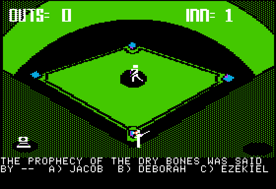 Bible Baseball (Apple II) screenshot: Pitching to the Computer