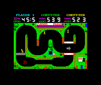 Grand Prix Simulator 2 (ZX Spectrum) screenshot: In race 2 the remaining time is added on, hence the difference in time remaining