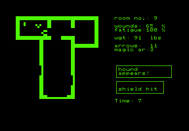Dunjonquest: Morloc's Tower (Commodore PET/CBM) screenshot: A hound appears
