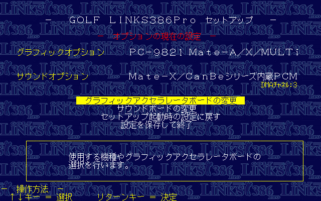 Links 386 Pro (PC-98) screenshot: Setup screen