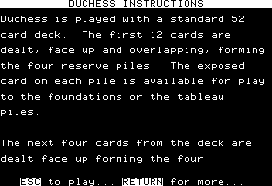 Duchess (Apple II) screenshot: Instructions