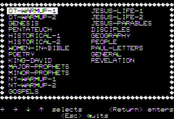 Bible Discovery (Apple II) screenshot: Bible Topics