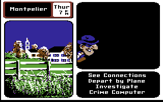 Where in the U.S.A. Is Carmen Sandiego? (Commodore 64) screenshot: A V. I. L. E. henchman!