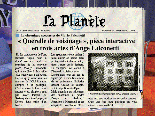 Les Guignols de l'info...Le Jeu ! (Windows 3.x) screenshot: Reading the newspaper (in French)