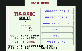 Blockout (Commodore 64) screenshot: Main Menu