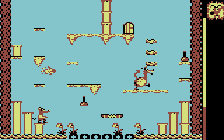 Mouse Trap (Commodore 64) screenshot: Waiting for the moving platform