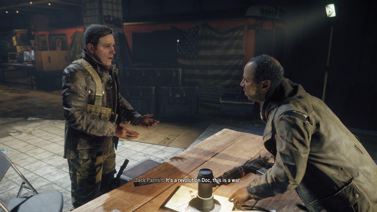 Homefront: The Revolution (Windows) screenshot: Doctor Burnett is always resistant to the Revolution's violent methods.