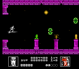 Silver Surfer (NES) screenshot: Enemies look after the statues on pedistals.