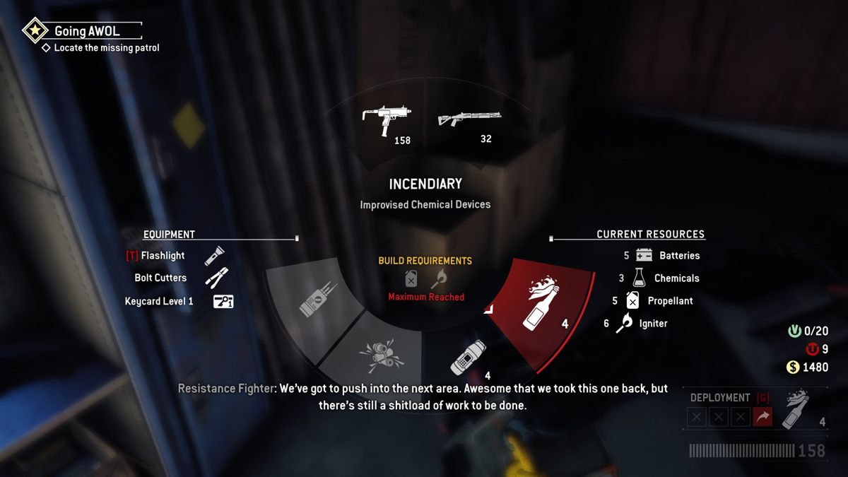 Homefront: The Revolution (Windows) screenshot: You can use things you find to craft grenades, distractions and hacking devices
