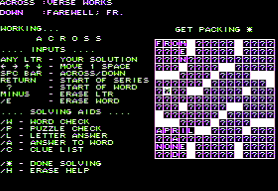 Screenshot of Dell Crossword Puzzles (Apple II 1984) MobyGames