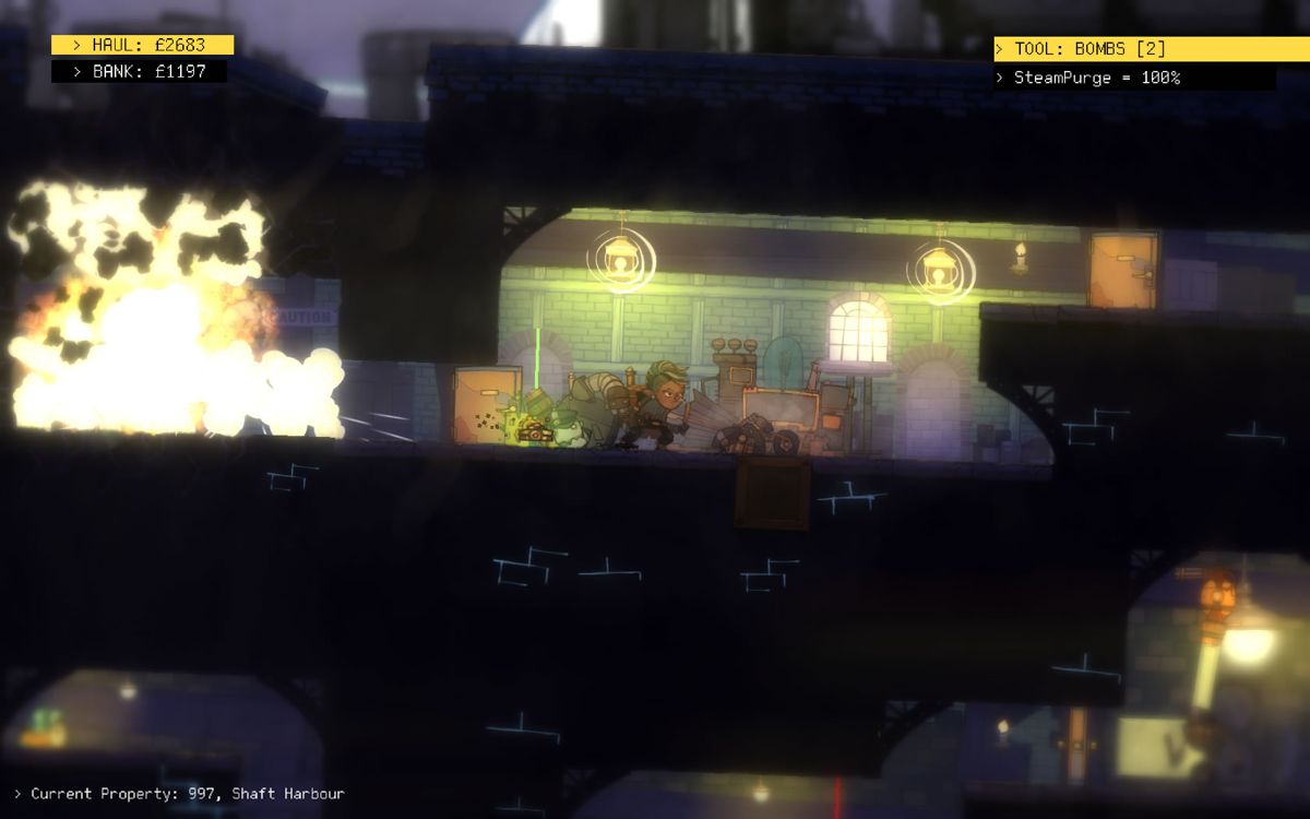 The Swindle (Windows) screenshot: I'm running away from a bomb I placed.