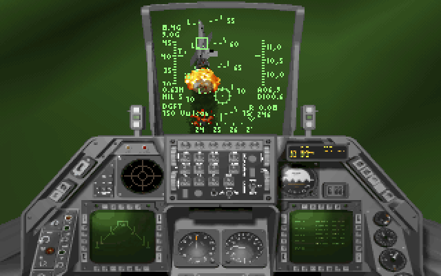 Strike Commander: CD-ROM Edition (DOS) screenshot: F-18 Hornet in flames.