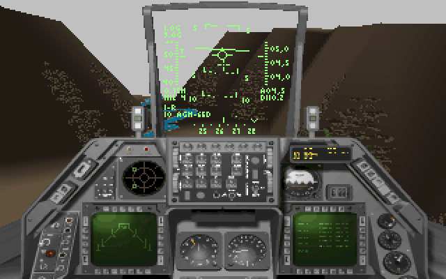 Strike Commander: CD-ROM Edition (DOS) screenshot: Flying in the Grand Canyon.