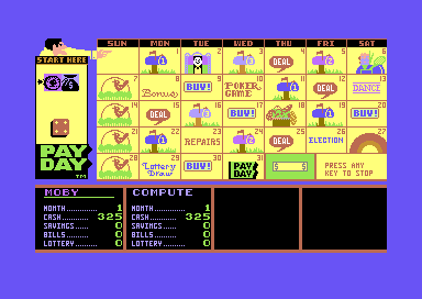 Payday (Commodore 64) screenshot: Rolling a Die