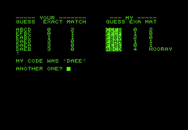 Bagels (Commodore PET/CBM) screenshot: Computer won