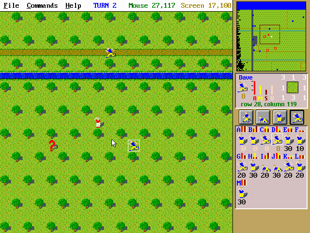 Capture the Flag (DOS) screenshot: I see one of my opponents. I don't know where the other is, but I know where did I notice him last